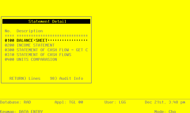 The General Ledger Statement Detail Screen