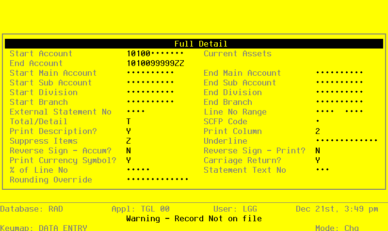 The General Ledger Statement Detail Line Screen