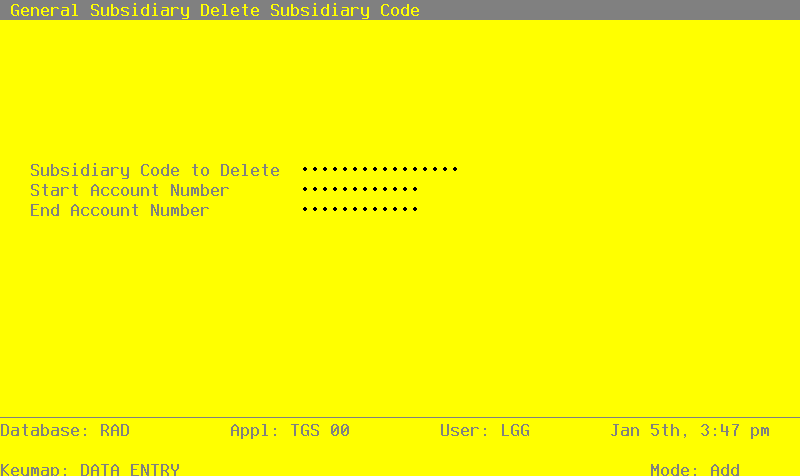 The General Subsidiary Delete Subsidiary Code Screen