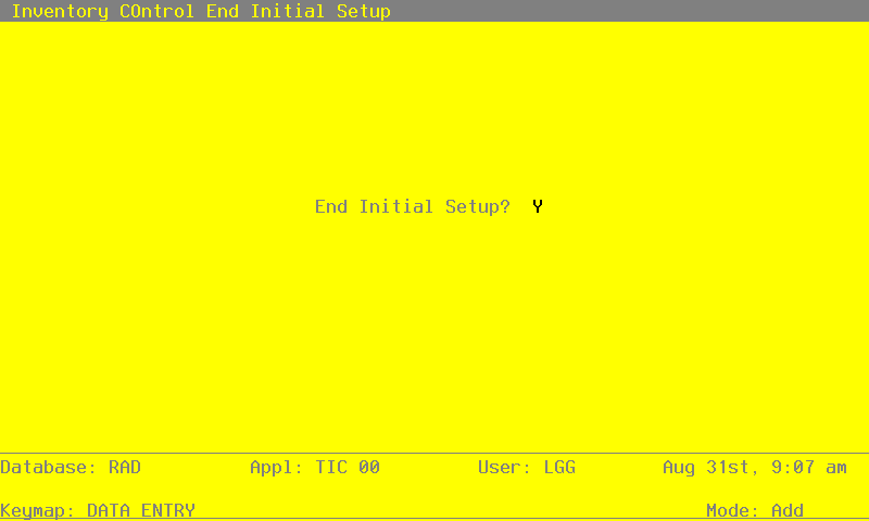 The Inventory Control End Initial Setup Menu
