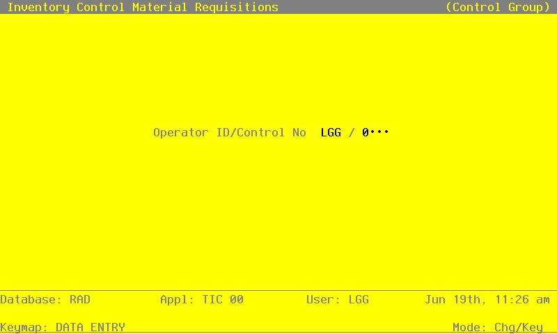 The Material Requisitions Operator ID Screen