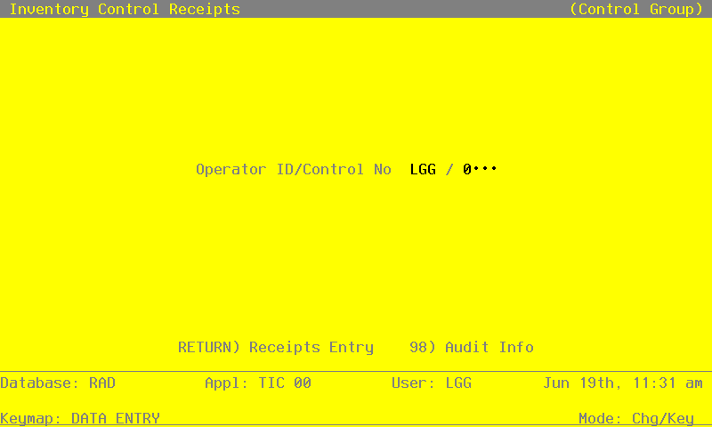 The Receipts Operator ID Screen