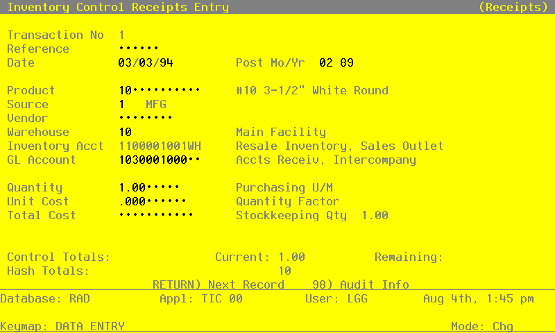 The Receipts Screen