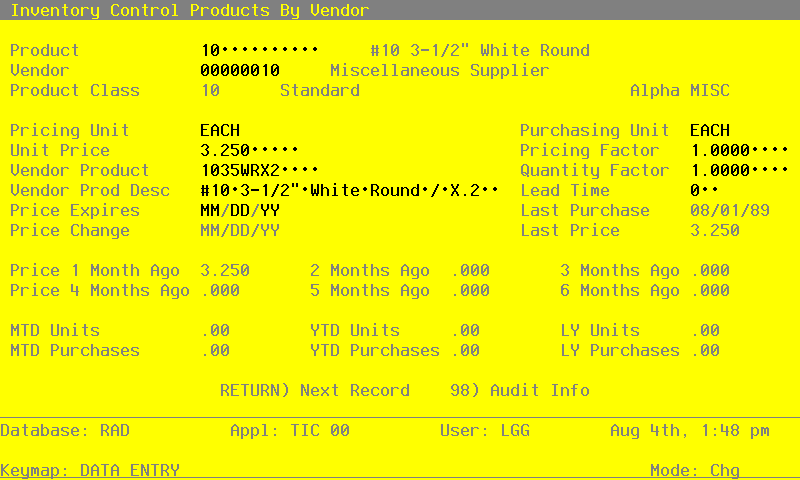The Products By Vendor Screen