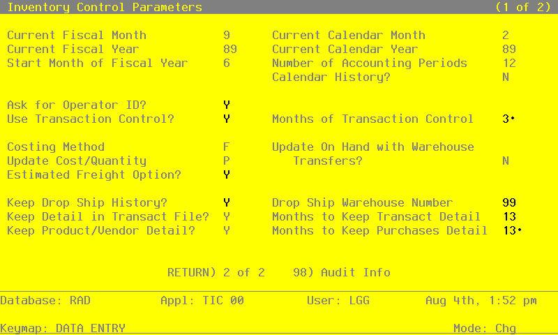 The Parameters Screen - Part 1 of 2