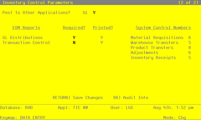 The Parameters Screen - Part 2 of 2