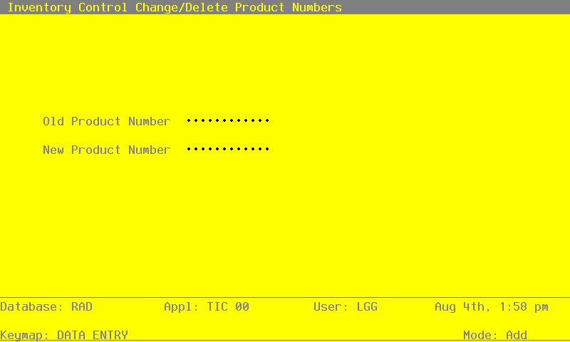 The Change/Delete Product Numbers Screen