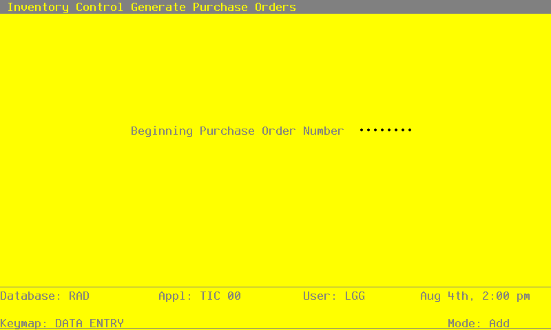 The Generate Purchase Orders Screen