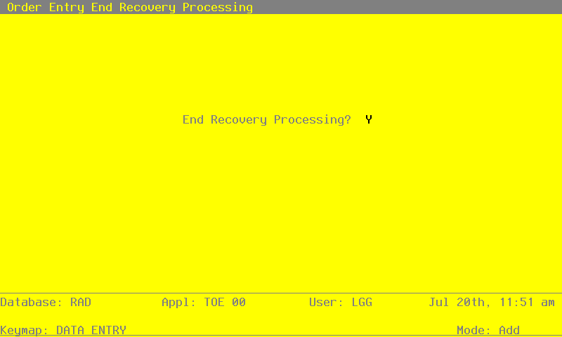 The Recovery Processing End Recovery Processing Screen