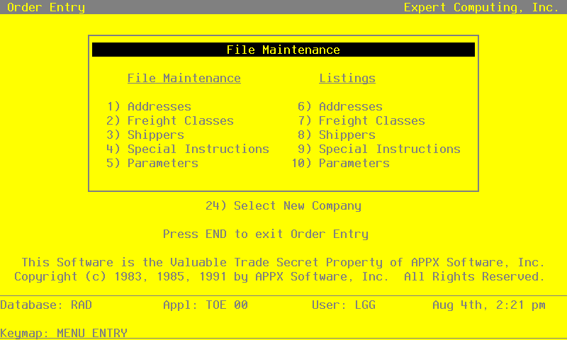 The File Maintenance Menu Screen