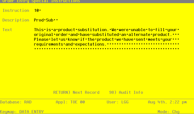The Special Instructions Screen