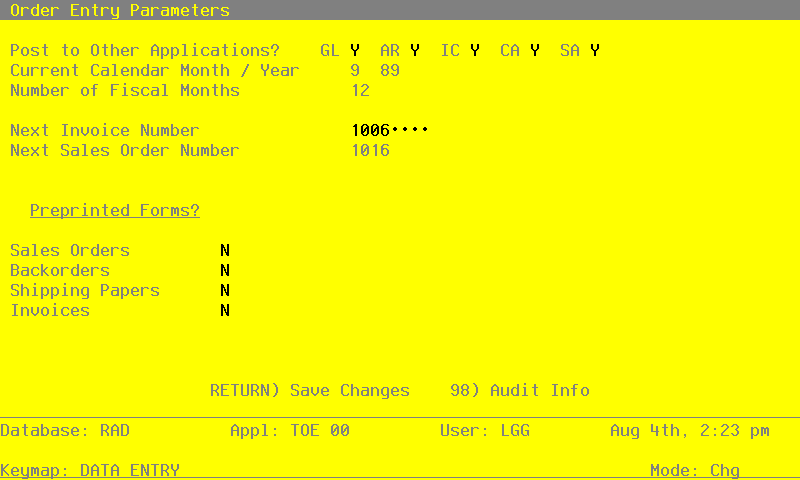 The Parameters Screen