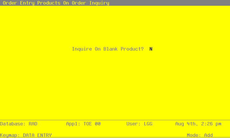 The Products On Order Inquiry Screen