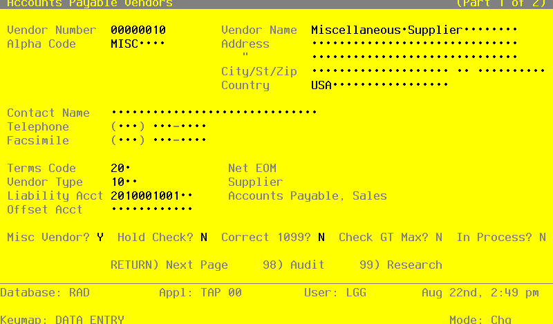 The Purchase Orders Vendors - Part 1 of 2 Screen