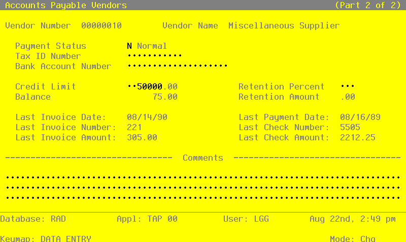 The Purchase Orders Vendors - Part 2 of 2 Screen