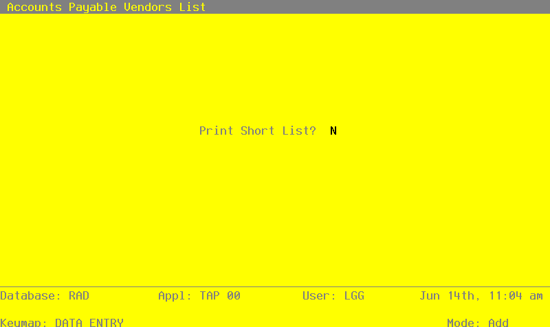 The Purchase Orders Vendors List Screen