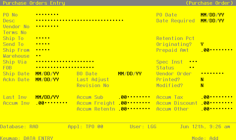 The Recovery Processing Purchase Orders Screen