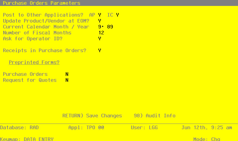 The Recovery Processing Parameters Screen