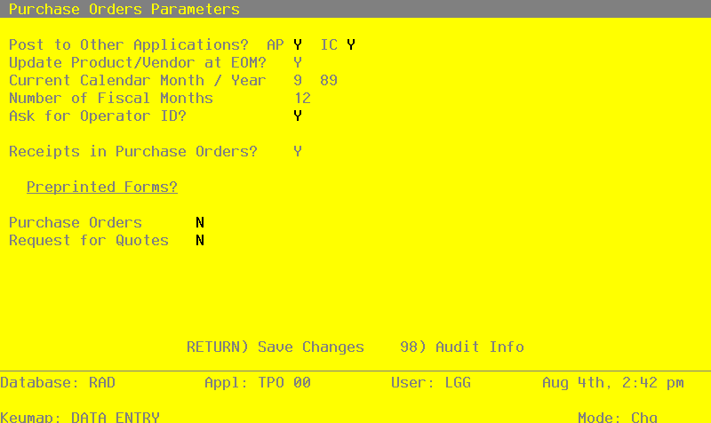 The Parameters Screen