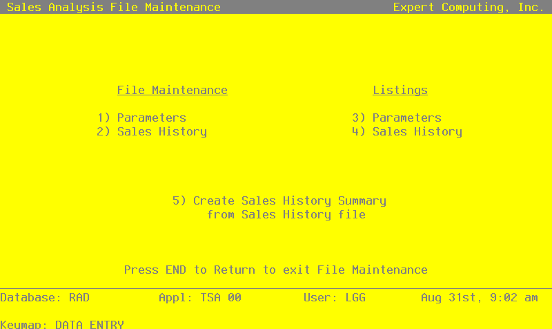 The Initial Setup File Maintenance Menu