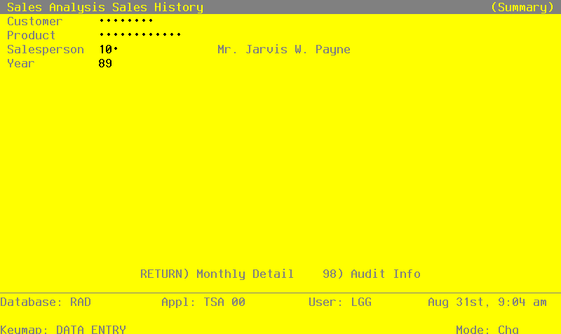 The Recovery Processing Sales History Screen