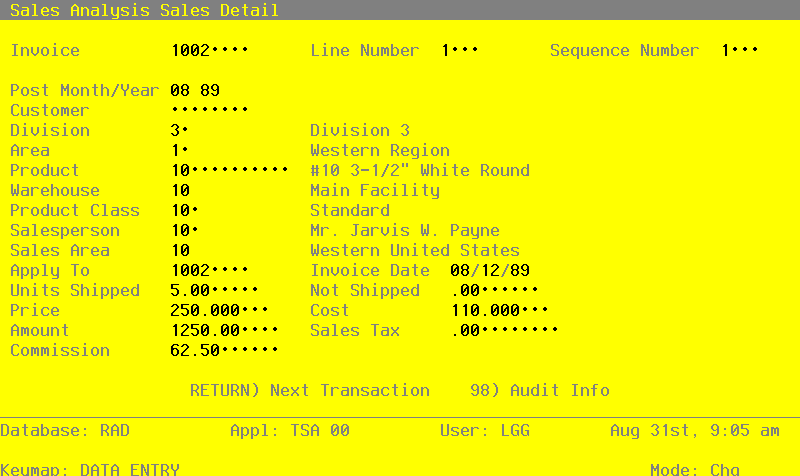 The Initial Setup Sales Detail Screen