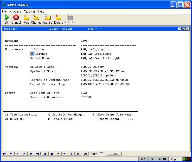 Report Display Facility Options Screen